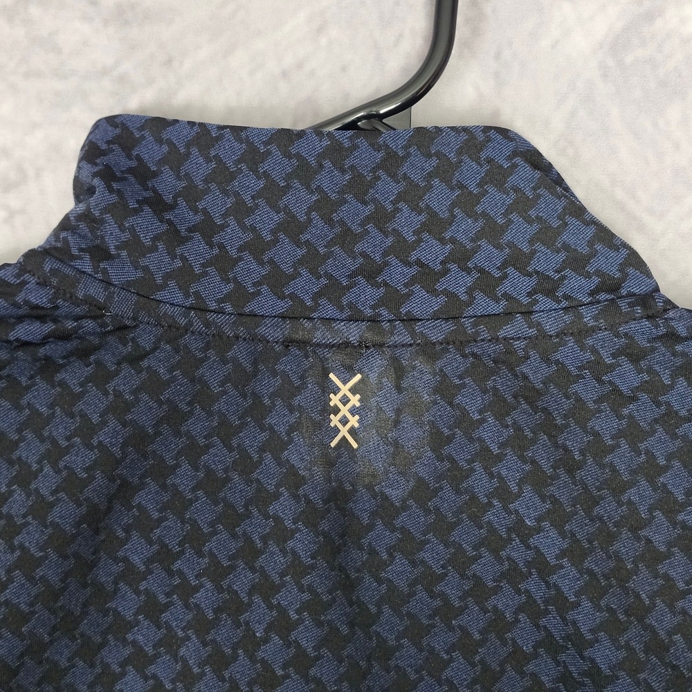 Rhone Après Houndstooth Seamless 1/4 Zip Pullover Navy Gold Zipper Top Medium - Picture 10 of 10